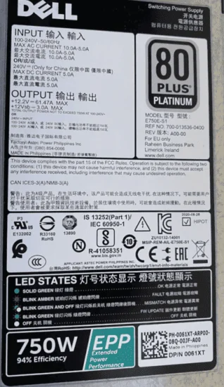 (image for) 0061XT Dell PE Hot Swap 750W Power Supply