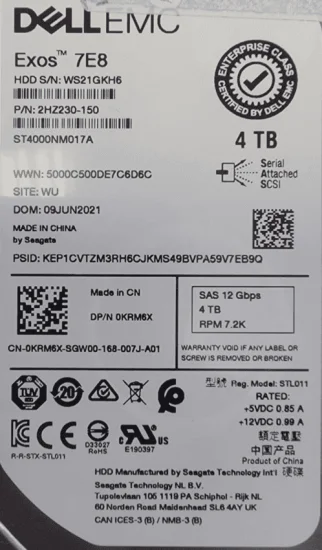 (image for) 0KRM6X Dell/Seagate Exos ST4000NM017A 7E8 ME4 / ME5 4TB 512n Enterprise SAS ISE Hard Drive