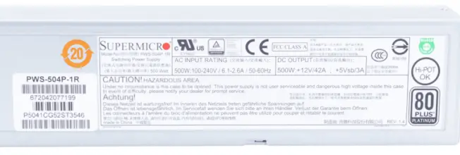 (image for) PWS-504P-1R SuperMicro 500W 1U Redundant Power Supply