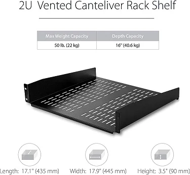 (image for) 2U 40cm Universal Vented Rack Mount Cantilever Shelf