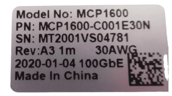 (image for) MCP1600-C001E30N Mellanox 100GbE QSFP28 to QSFP28 1M PCC