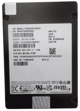(image for) MZWLR1T9HCJR-00AC9 Samsung PM1733a 1.92TB 2.5in PCIe NVMe SSD