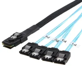 TAMSTSC Generic Mini SAS (SFF-8087) Male to 4 x SATA Cable Kit (image for) TAMSTSC Generic Mini SAS (SFF-8087) Male to 4 x SATA Cable Kit