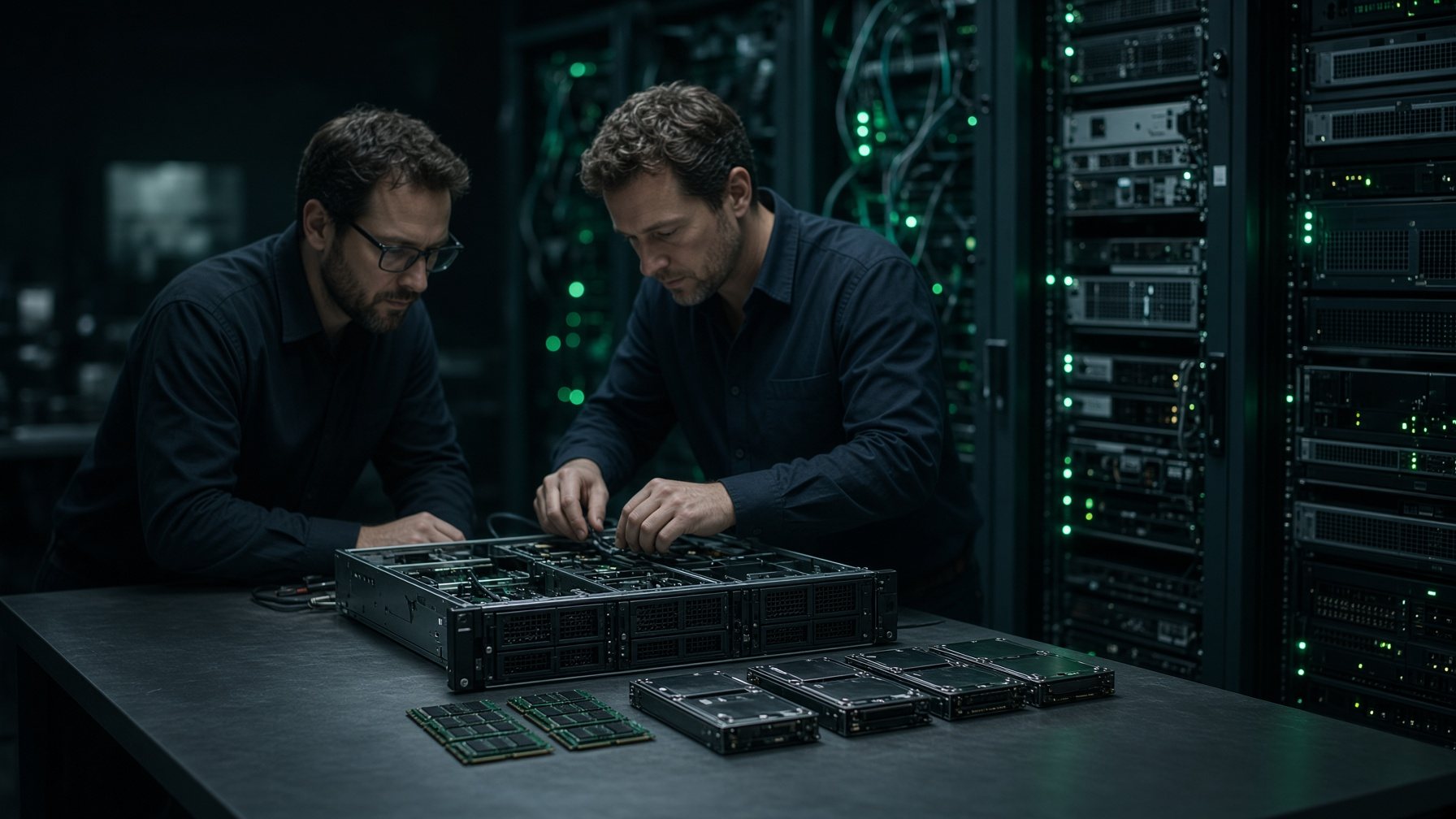 Engineers testing enterprise servers