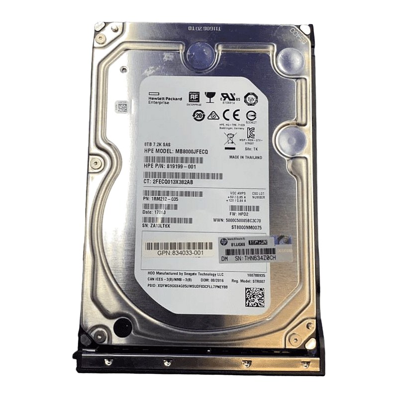 834031-B21 HPE G10 8TB 12G 7.2K 3.5in SAS Hard Drive in LPC